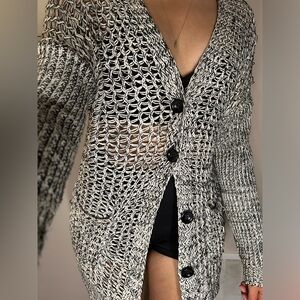 Black and white knit button down cardigan